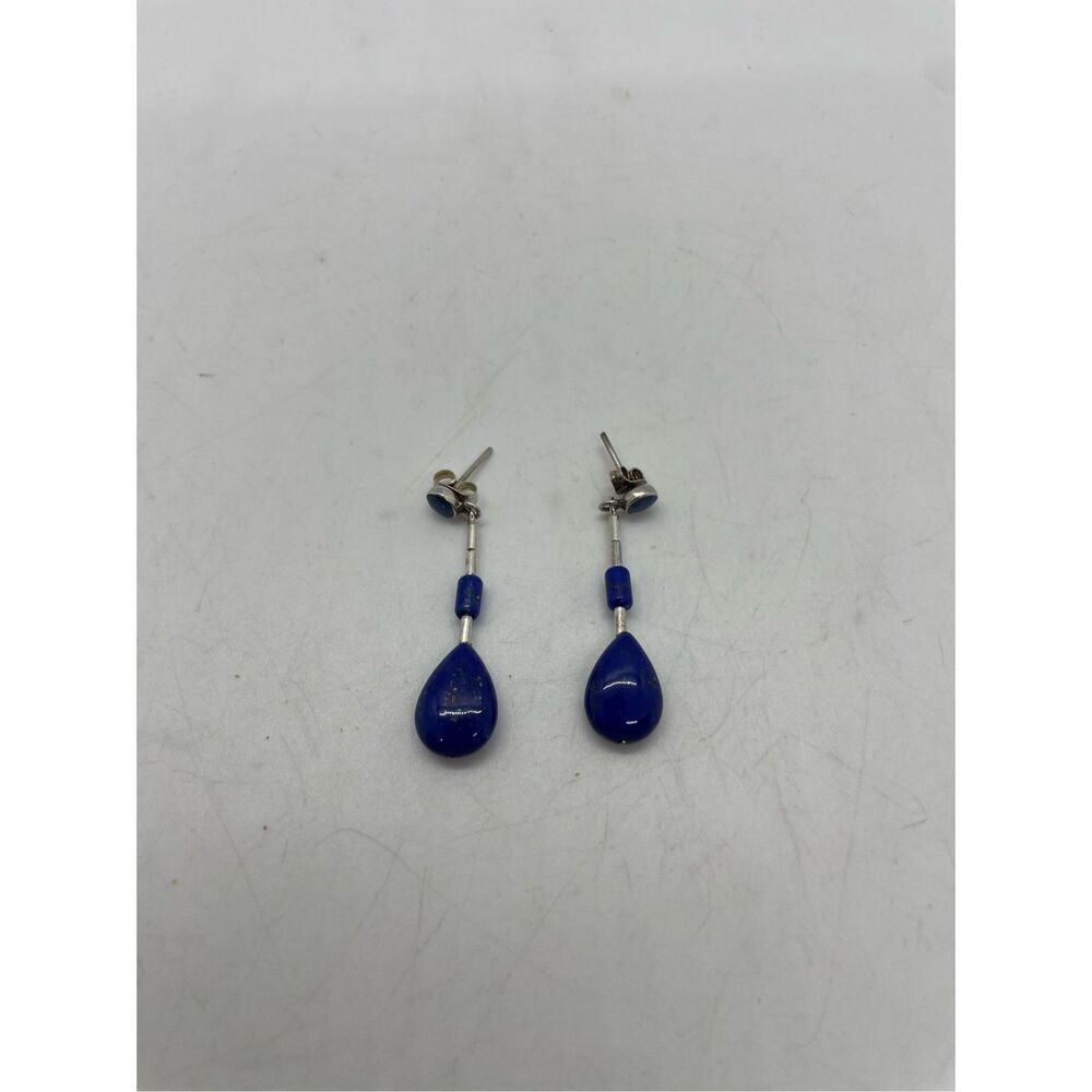 Triple Lapis Lazuli and Sterling Threader Earrings Vintage